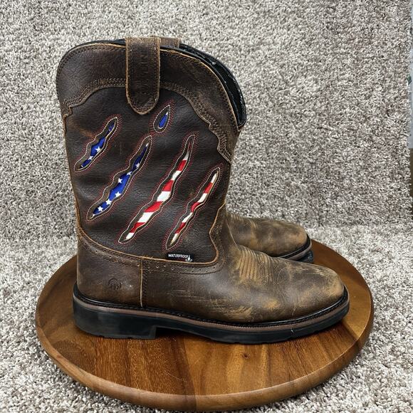 Mens Size 11 EW Wolverine Rancher Claw Wellington Work Boots American Flag READ - Picture 1 of 13